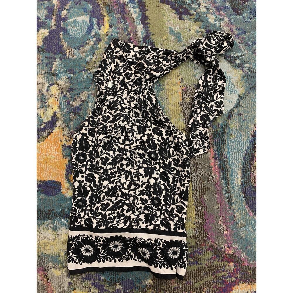 Diane Von Furstenberg Womens Blouse Size 6 Black Grey Floral Silk Sleeveless